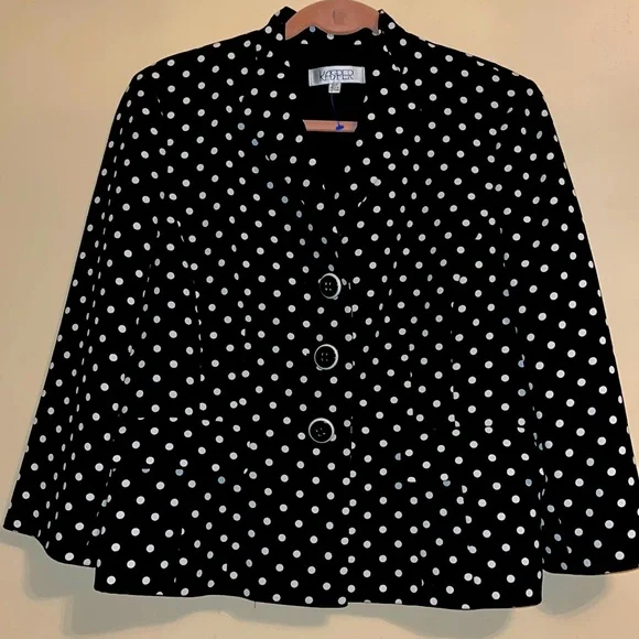 Kasper - Vintage 90’s Black & White Polka Dot Blazer Jacket - Picture 1 of 12